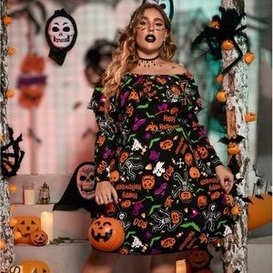 Plus Halloween Off Shoulder Ruffle Trim Dress